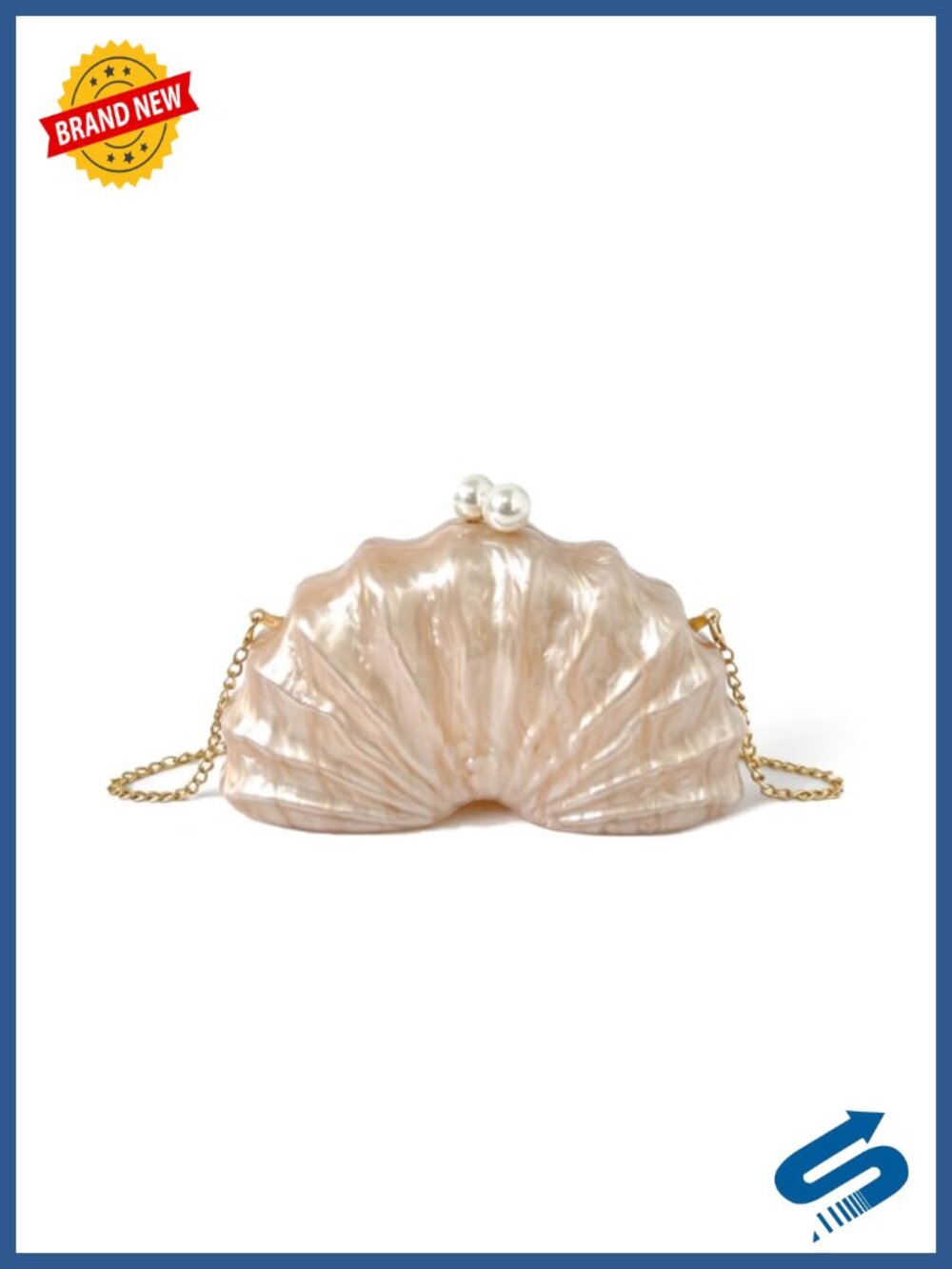 Acrylic Seashell Clutch Fan-Shaped Evening Bag Detachable Gold Chain